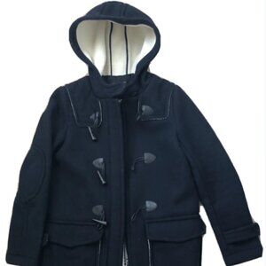 Zara Basic Women's Ladies Dark Blue Navy Wool Coat Jacket with Hood Size (L)